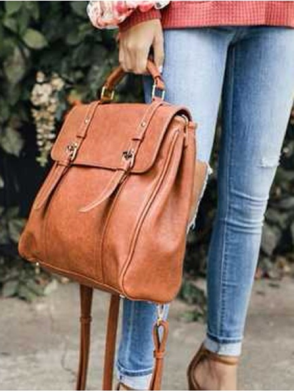 NWOT Classic Tan Vegan Leather Satchel Backpack Adjustable MMS Design Studio
